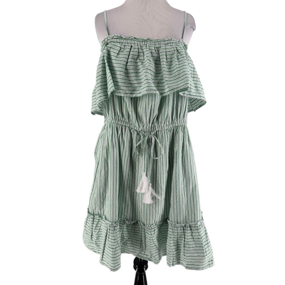 American Eagle Women's Green White Striped Sleeveless Ruffle Mini Dress Size XL